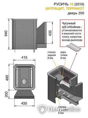 Дровяные печи-каменки Везувий Русичъ Антрацит 16 (205) 2016 в Пензе